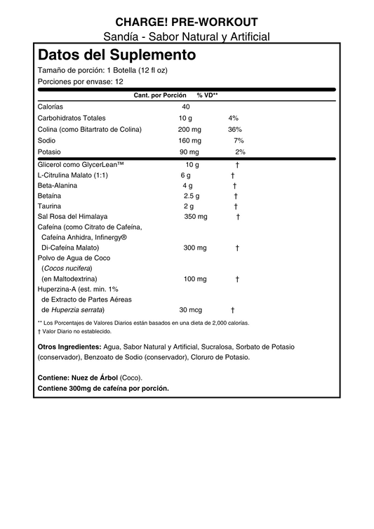 LA LEAN BODY CHARGE PREWORKOUT 12 OZ BOTTLE