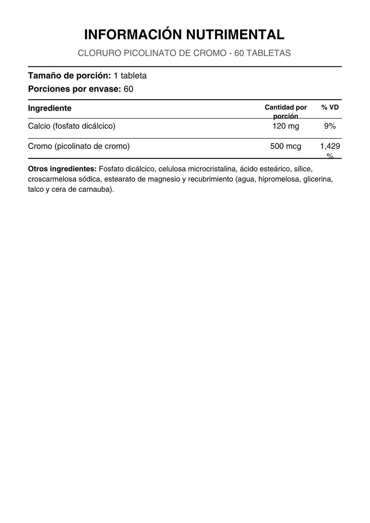 WHP CHROMIUM PICOLINATE 500MG 60 CT