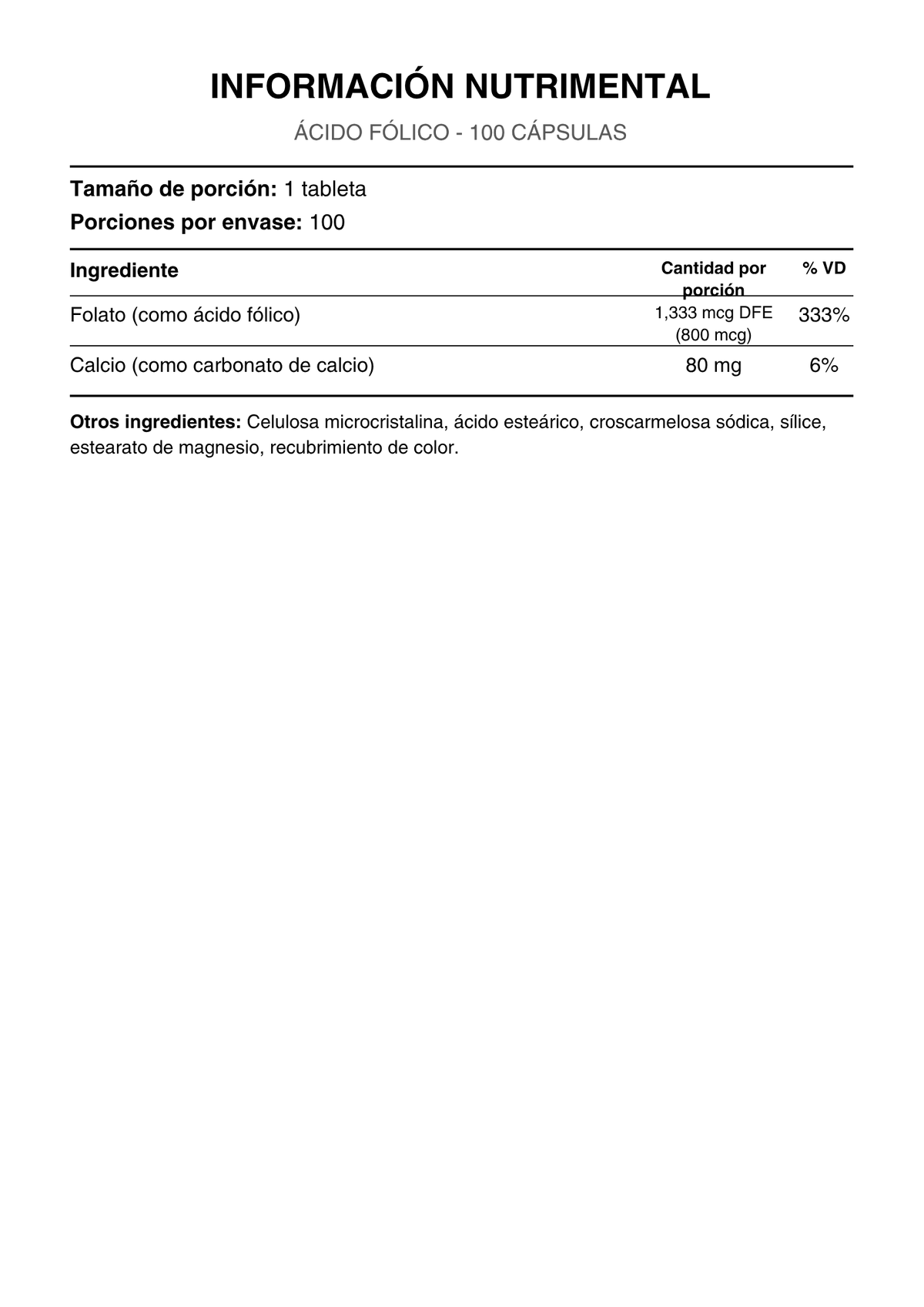 WHP FOLIC ACID 800 MCG 100 CAPS