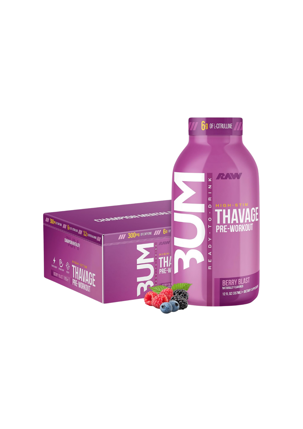 RAW BUM THAVAGE RTD PWO NO STIM 12 OZ/ 12 PACK