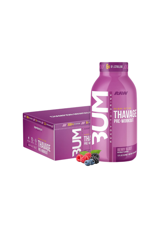 RAW BUM THAVAGE RTD PWO NO STIM 12 OZ/ 12 PACK